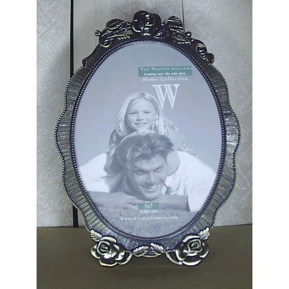 Weston Gallery Ornate Frame Victorian Brass Oval Rose 5x7 Photo Picture Easel
